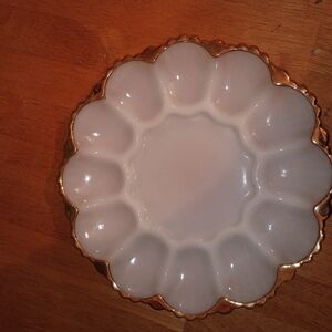 White and Gold Vintage Deviled Egg Serving Plate